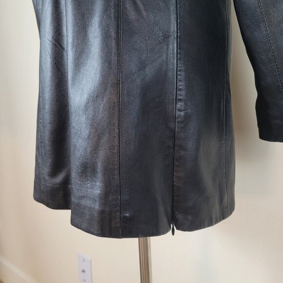 Vintage Wilsons Leather Jacket Medium Black 90s Y2K Collared Mid Length Minimal - Picture 7 of 14